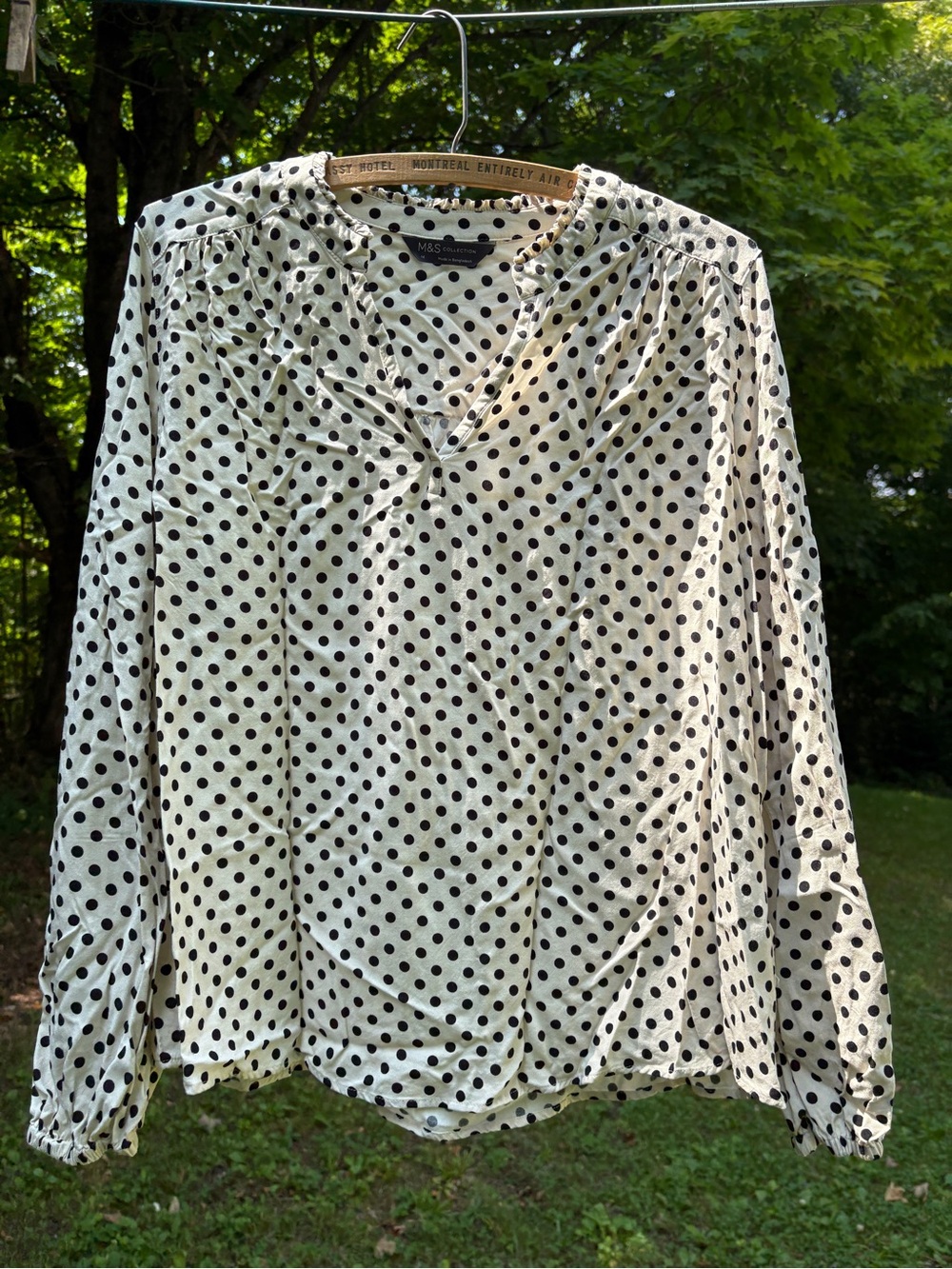 🇬🇧Marks & Spencer Black Polka Dot Cream Long Sleeve Blouse